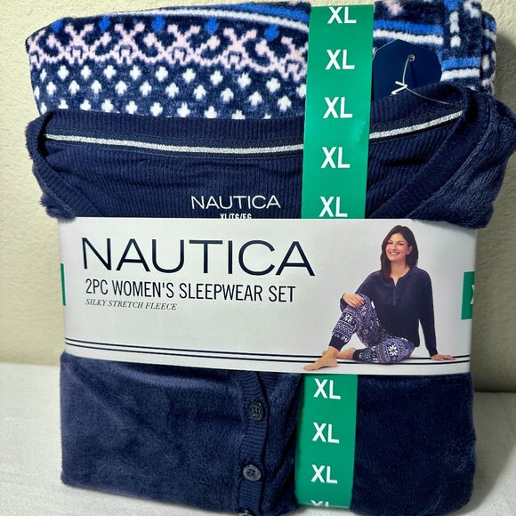 Nautica Women's 2-piece Pajama Lounger Set Size XL Blue Cozy Soft Fleece (NEW) - Picture 6 of 12